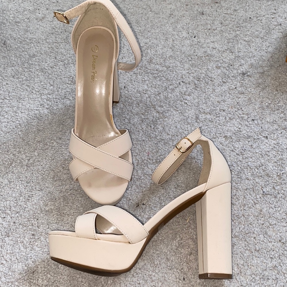Beige leather 5” platform heels
